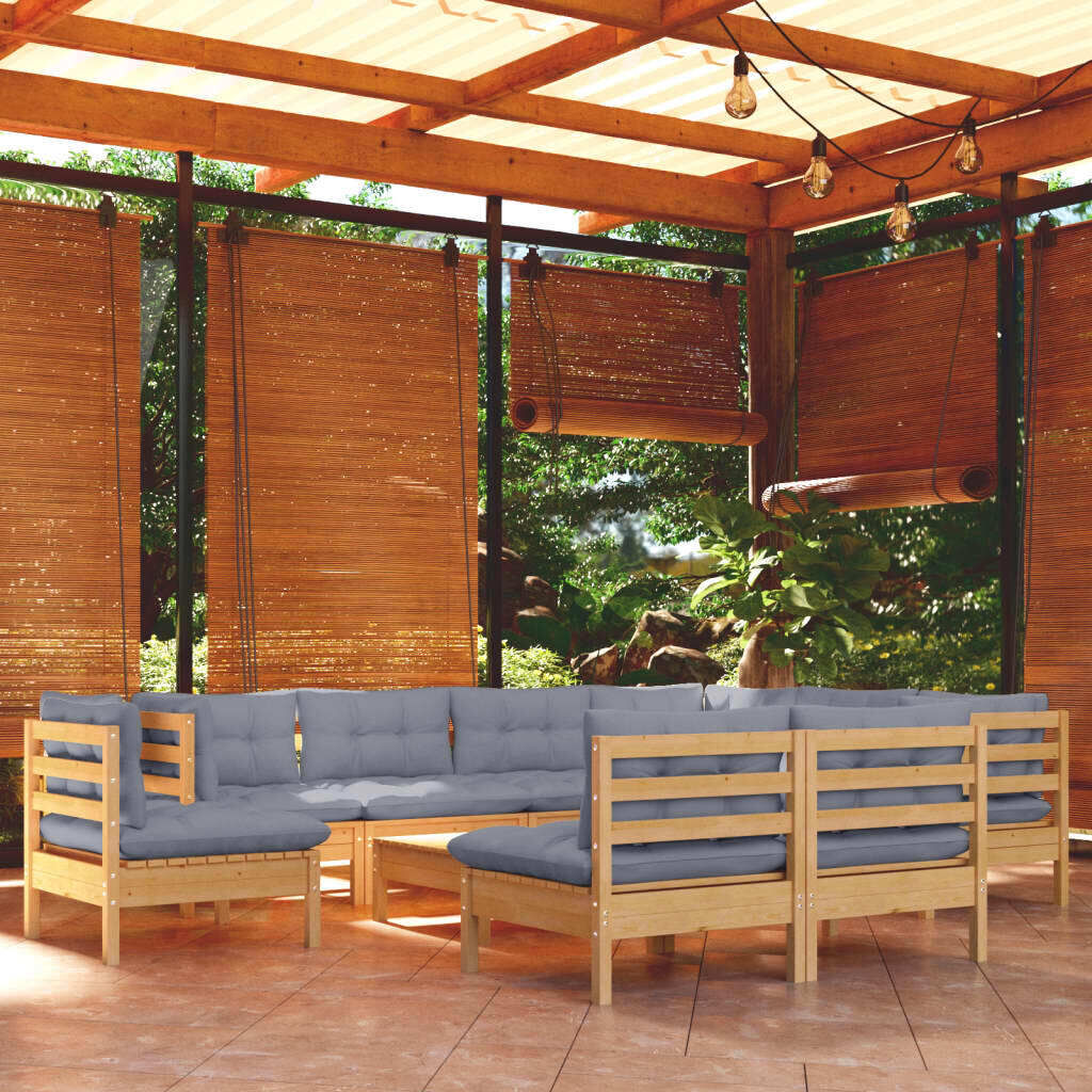 10 Piece Garden Lounge Set with Cushions Solid Pinewood