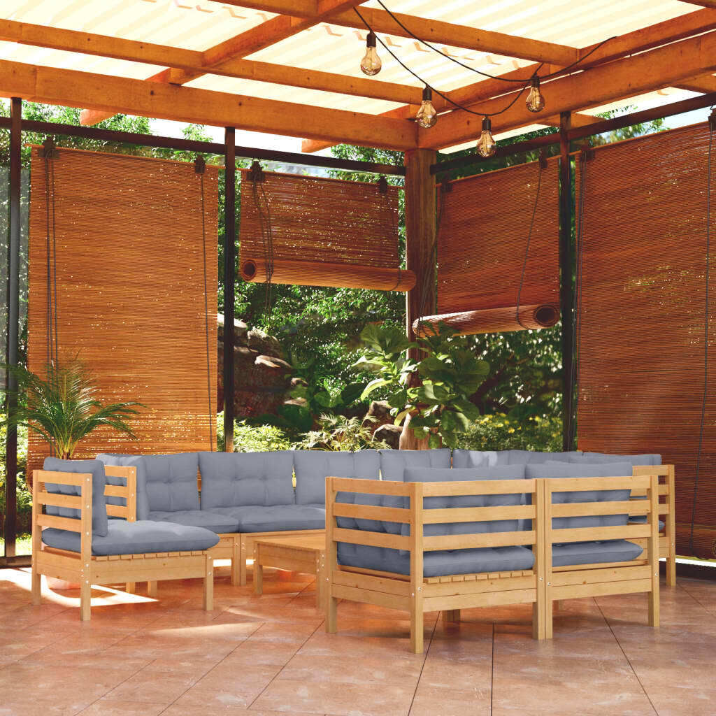 10 Piece Garden Lounge Set with Cushions Solid Pinewood
