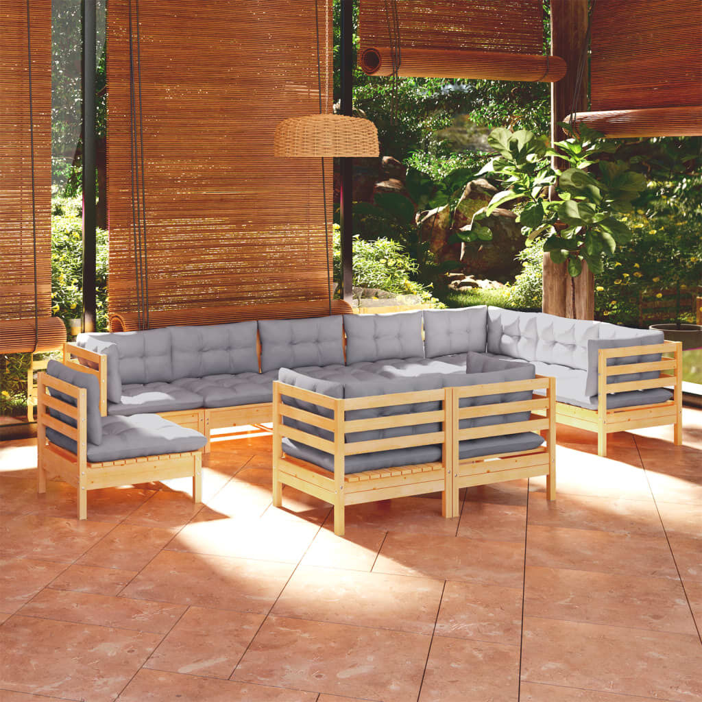 10 Piece Garden Lounge Set with Cushions Solid Pinewood