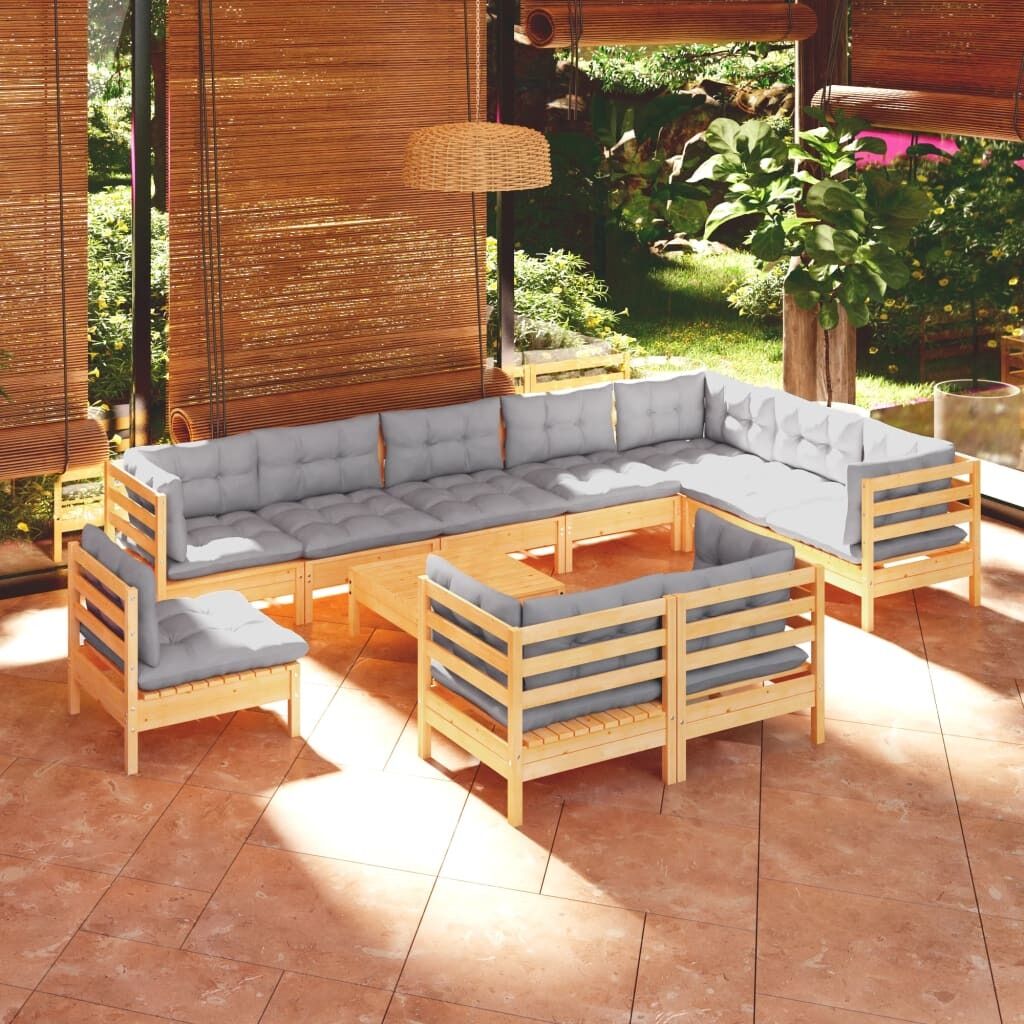 11 Piece Garden Lounge Set with Cushions Solid Pinewood