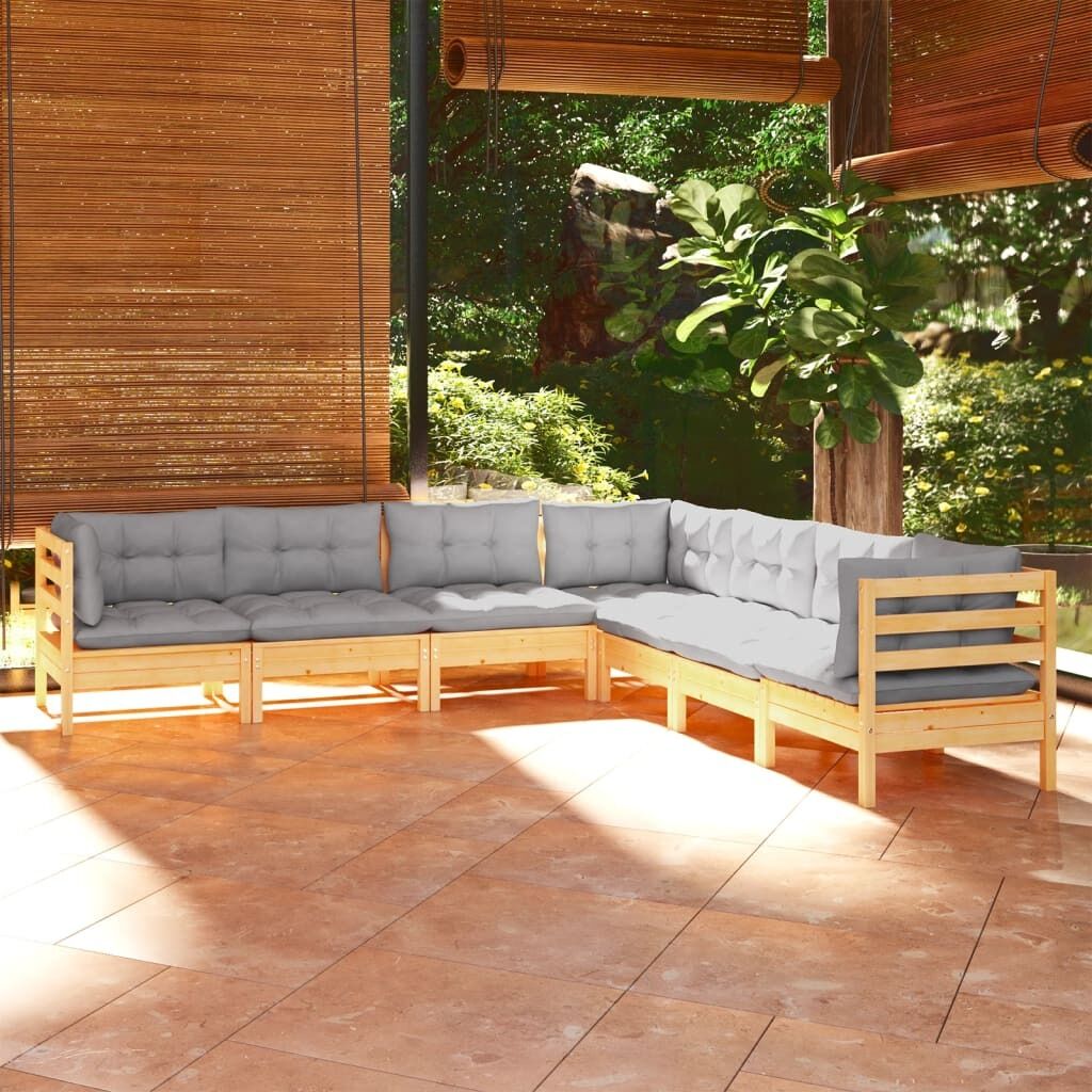 7 Piece Garden Lounge Set with Cushions Solid Pinewood