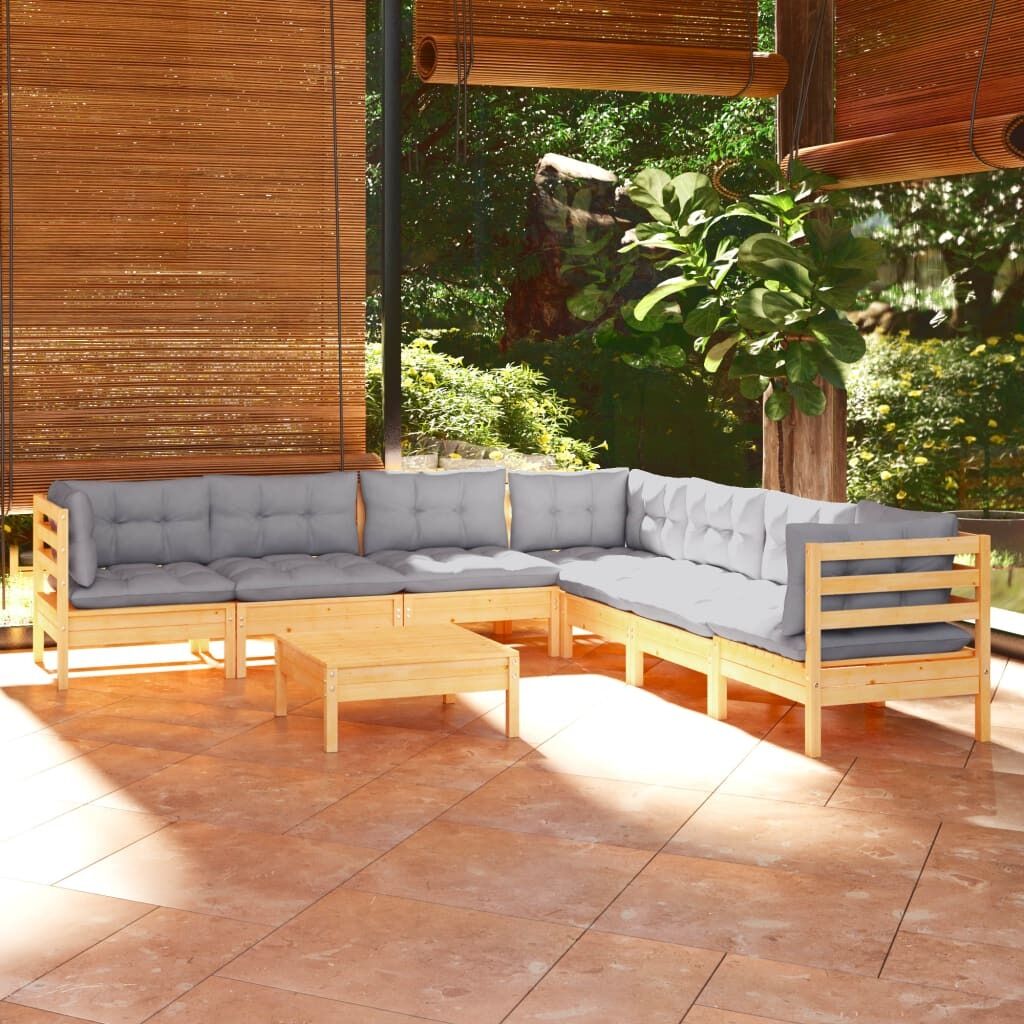 8 Piece Garden Lounge Set with Cushions Solid Pinewood