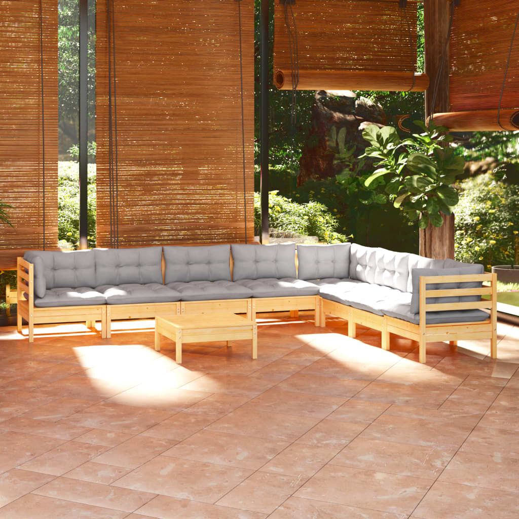9 Piece Garden Lounge Set with Cushions Solid Pinewood