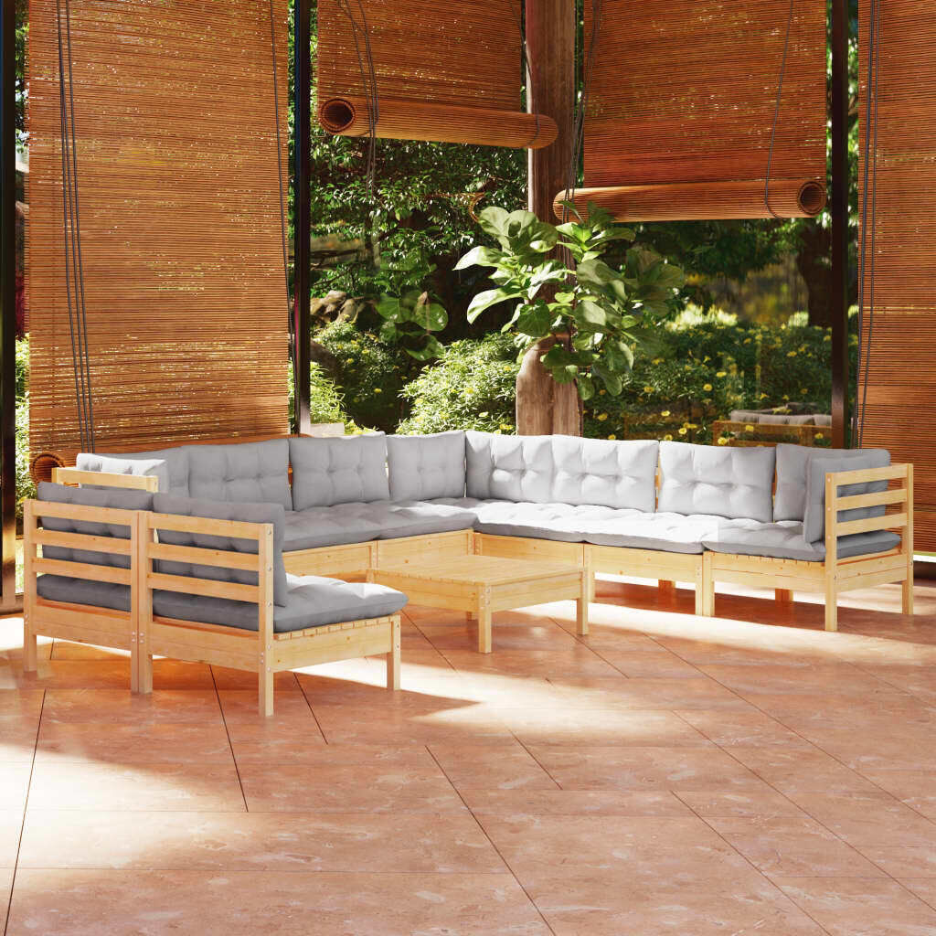 10 Piece Garden Lounge Set with Cushions Solid Pinewood