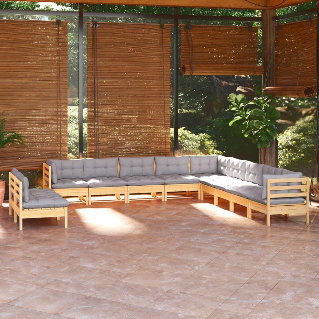 11 Piece Garden Lounge Set with Cushions Solid Pinewood