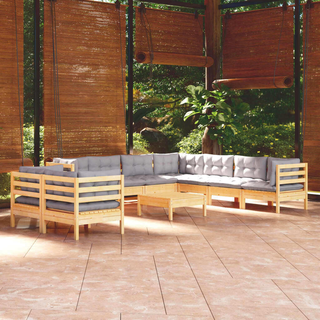10 Piece Garden Lounge Set with Cushions Solid Pinewood