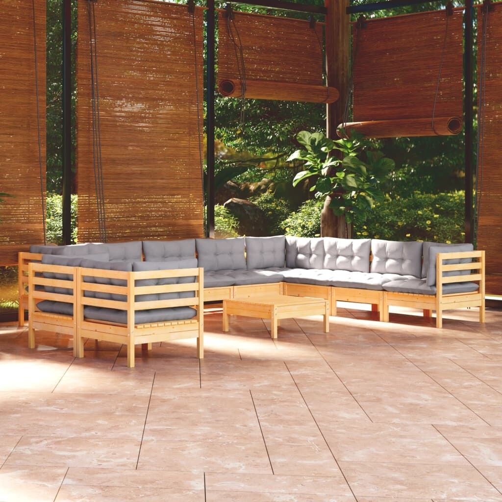 11 Piece Garden Lounge Set with Cushions Solid Pinewood
