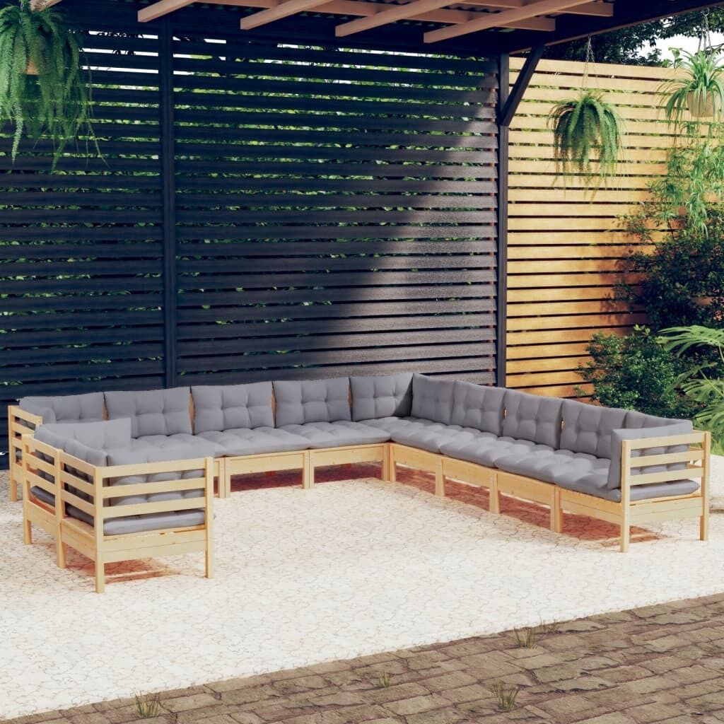 11 Piece Garden Lounge Set with Cushions Solid Pinewood