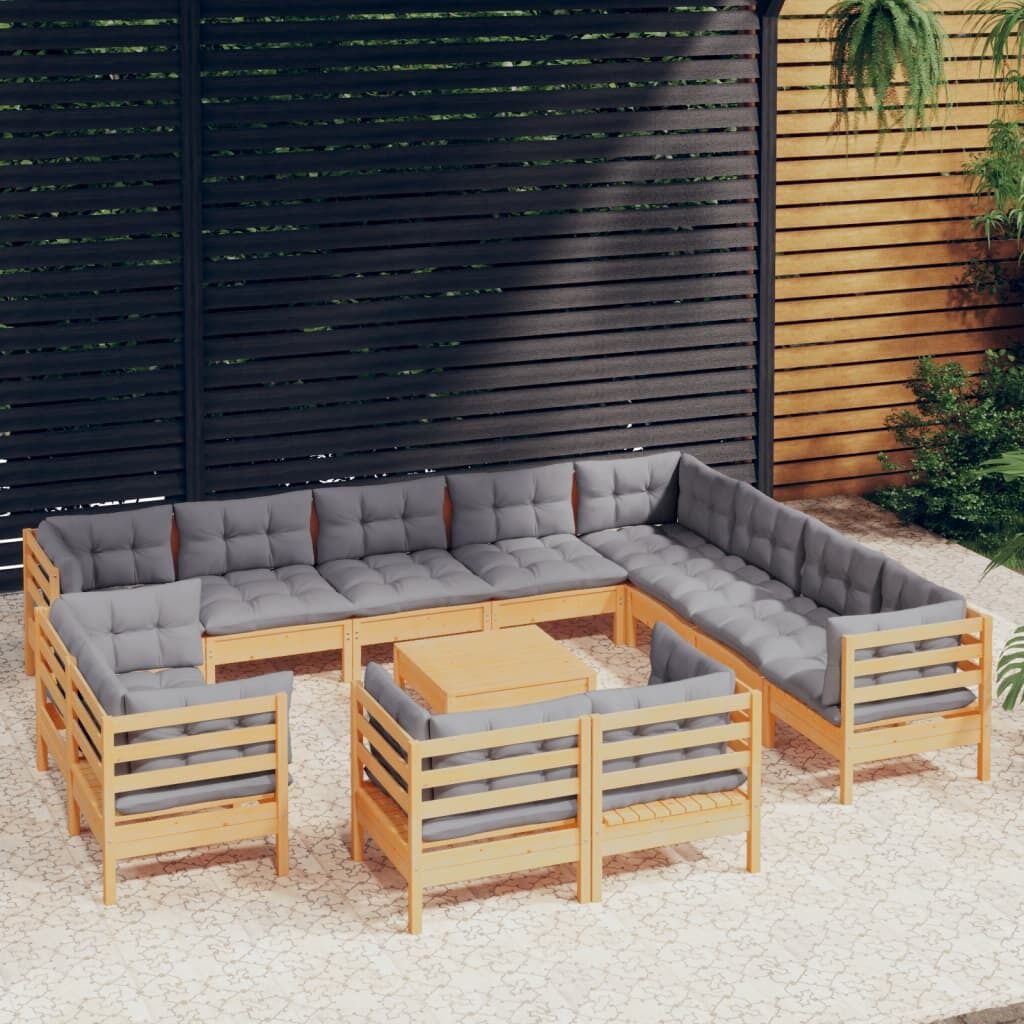 13 Piece Garden Lounge Set with Cushions Solid Pinewood