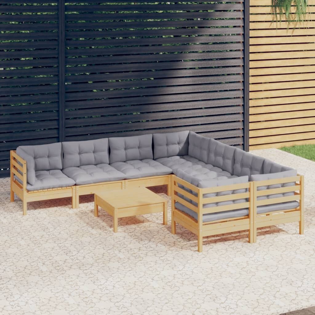 9 Piece Garden Lounge Set with Cushions Pinewood