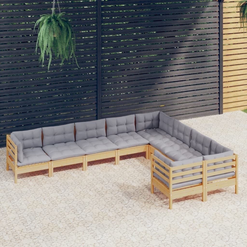 9 Piece Garden Lounge Set with Cushions Pinewood