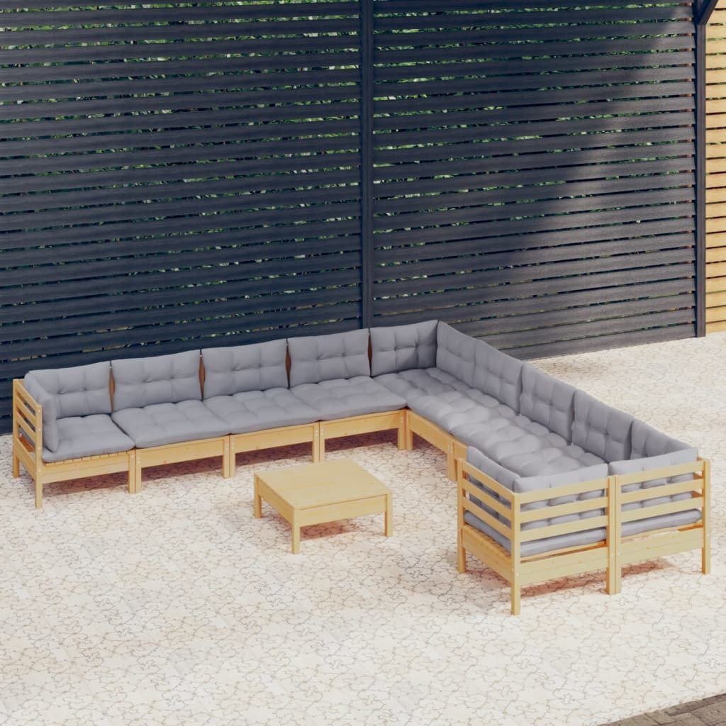 11 Piece Garden Lounge Set with Cushions Pinewood