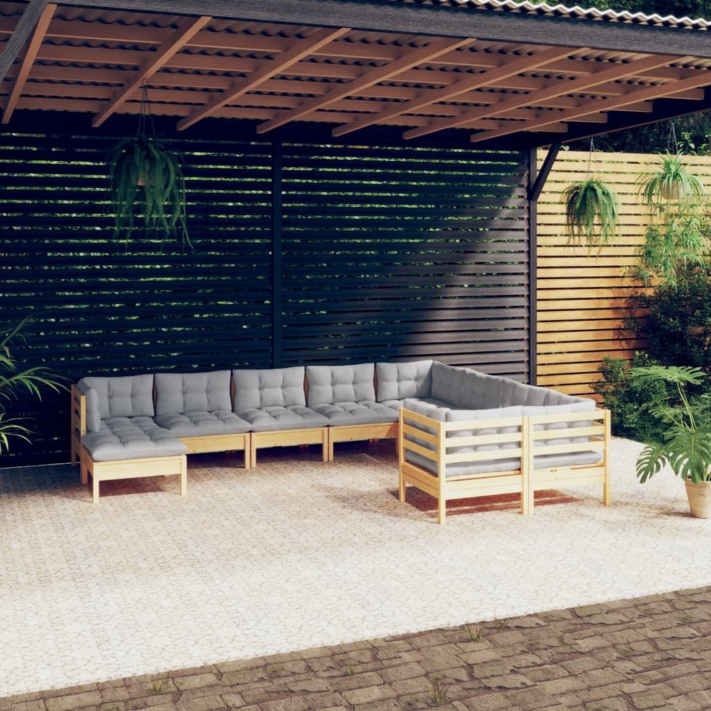10 Piece Garden Lounge Set with Cushions Pinewood
