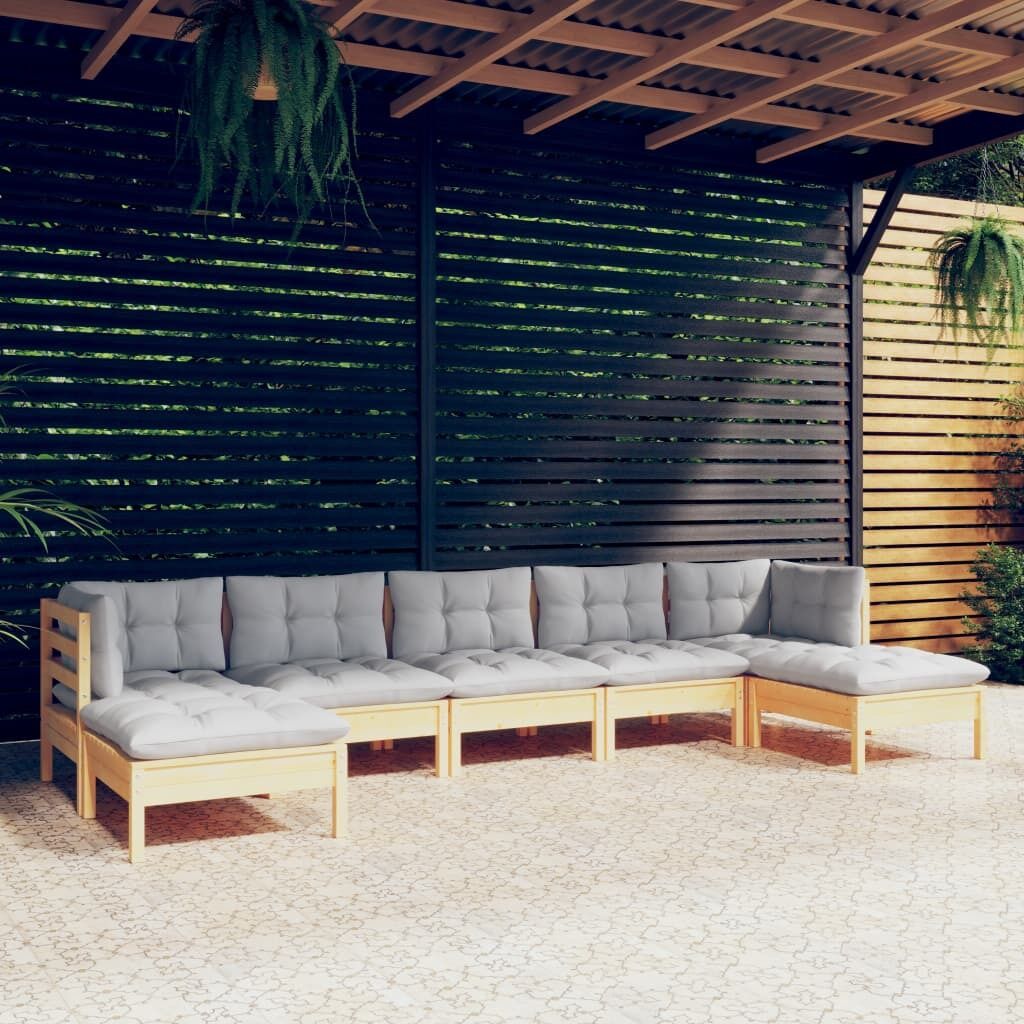 7 Piece Garden Lounge Set with Cushions Pinewood