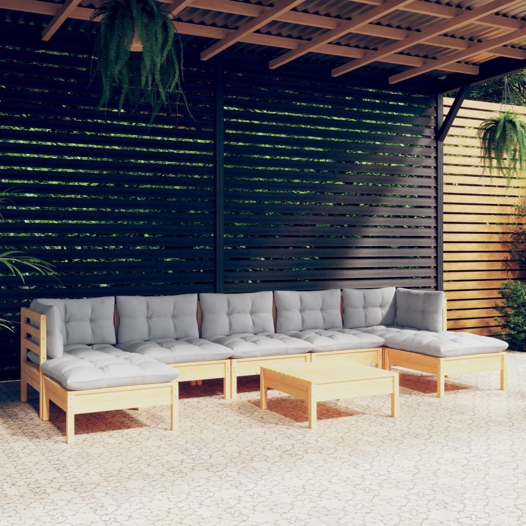 8 Piece Garden Lounge Set with Cushions Pinewood