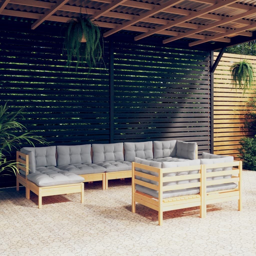 9 Piece Garden Lounge Set with Cushions Solid Pinewood