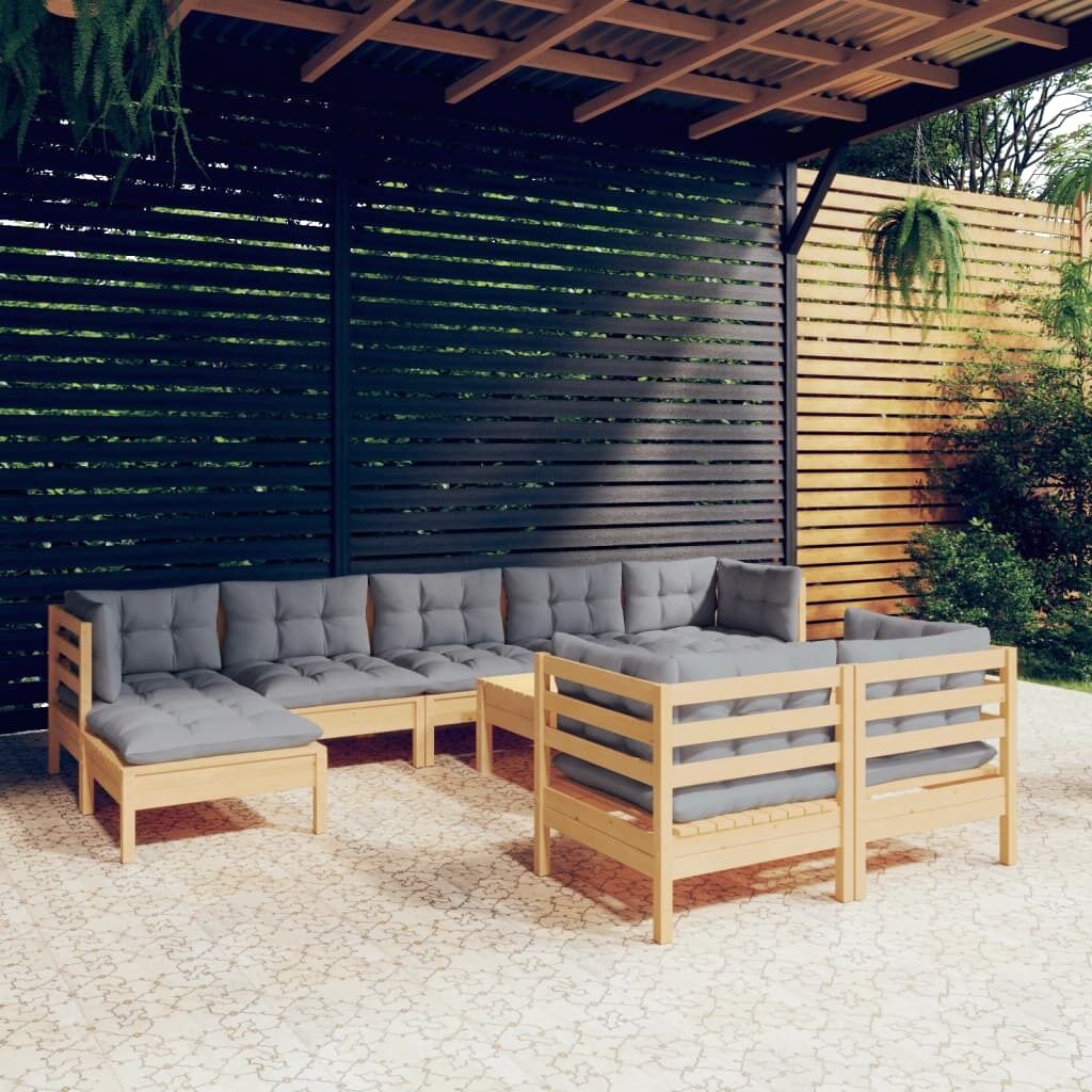 10 Piece Garden Lounge Set with Cushions Solid Pinewood