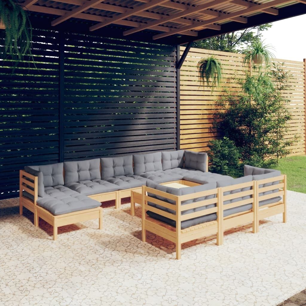 11 Piece Garden Lounge Set with Cushions Solid Pinewood