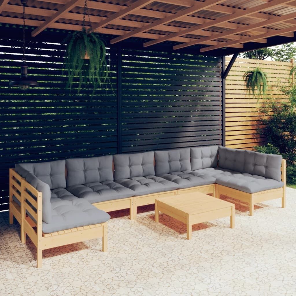 8 Piece Garden Lounge Set with Cushions Solid Pinewood