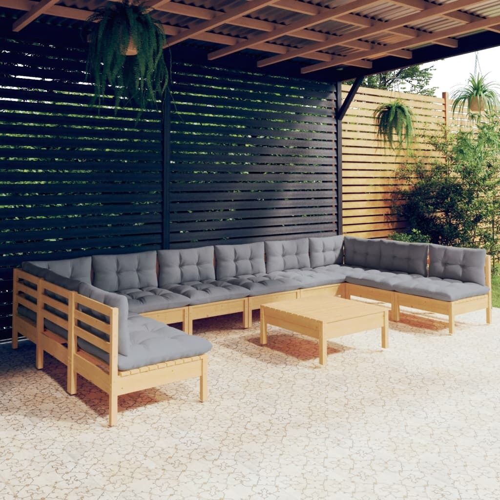 11 Piece Garden Lounge Set with Cushions Solid Pinewood