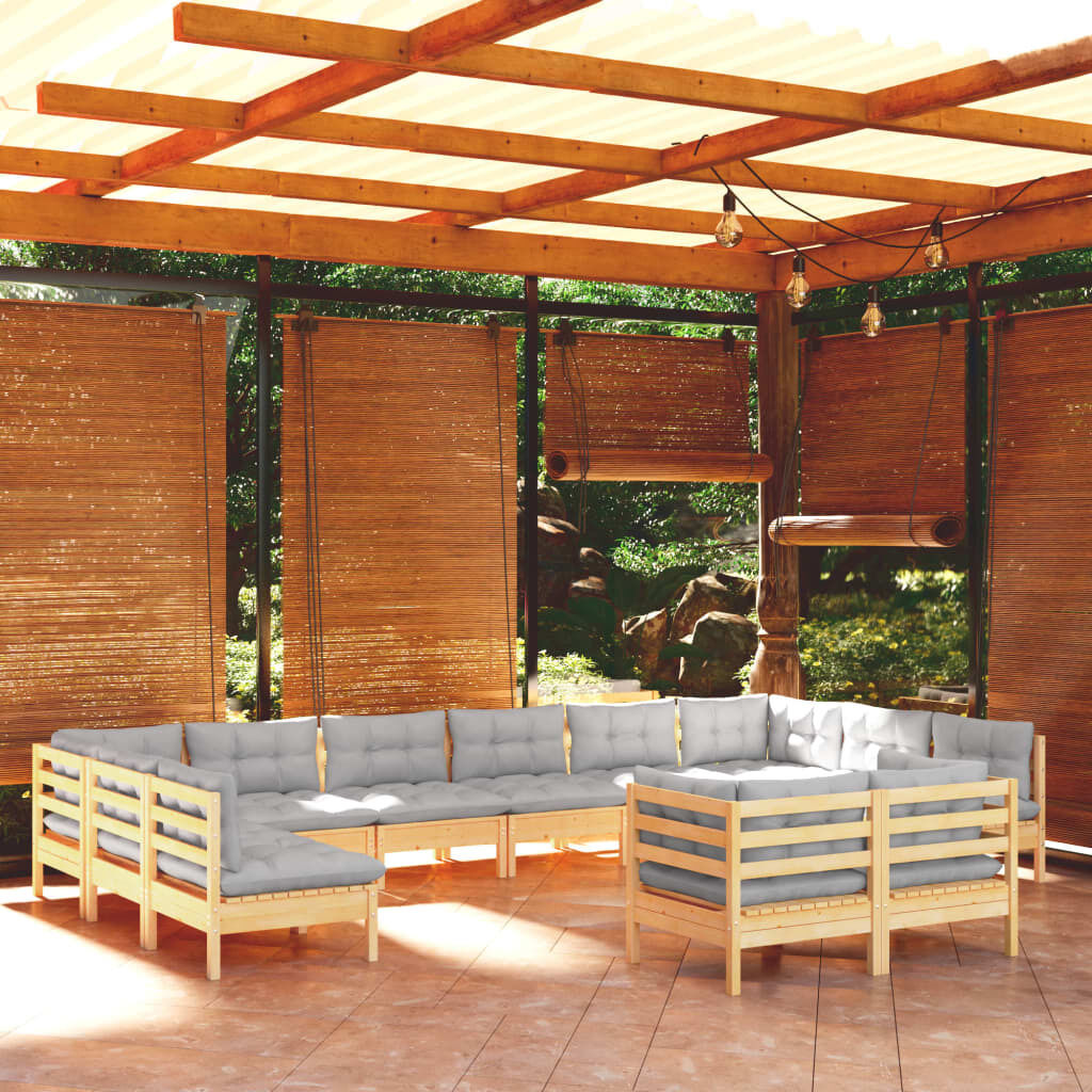 11 Piece Garden Lounge Set with Cushions Solid Pinewood