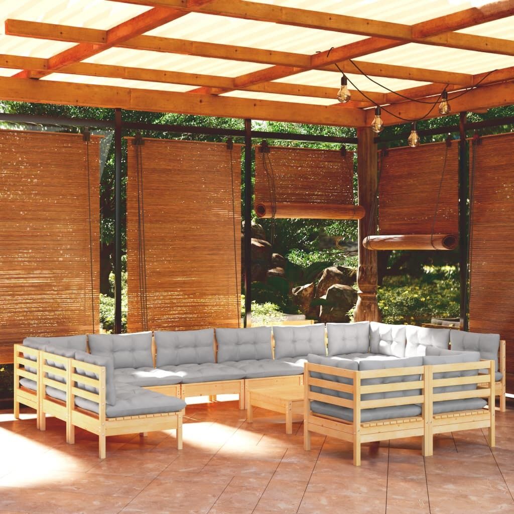 13 Piece Garden Lounge Set with Cushions Pinewood
