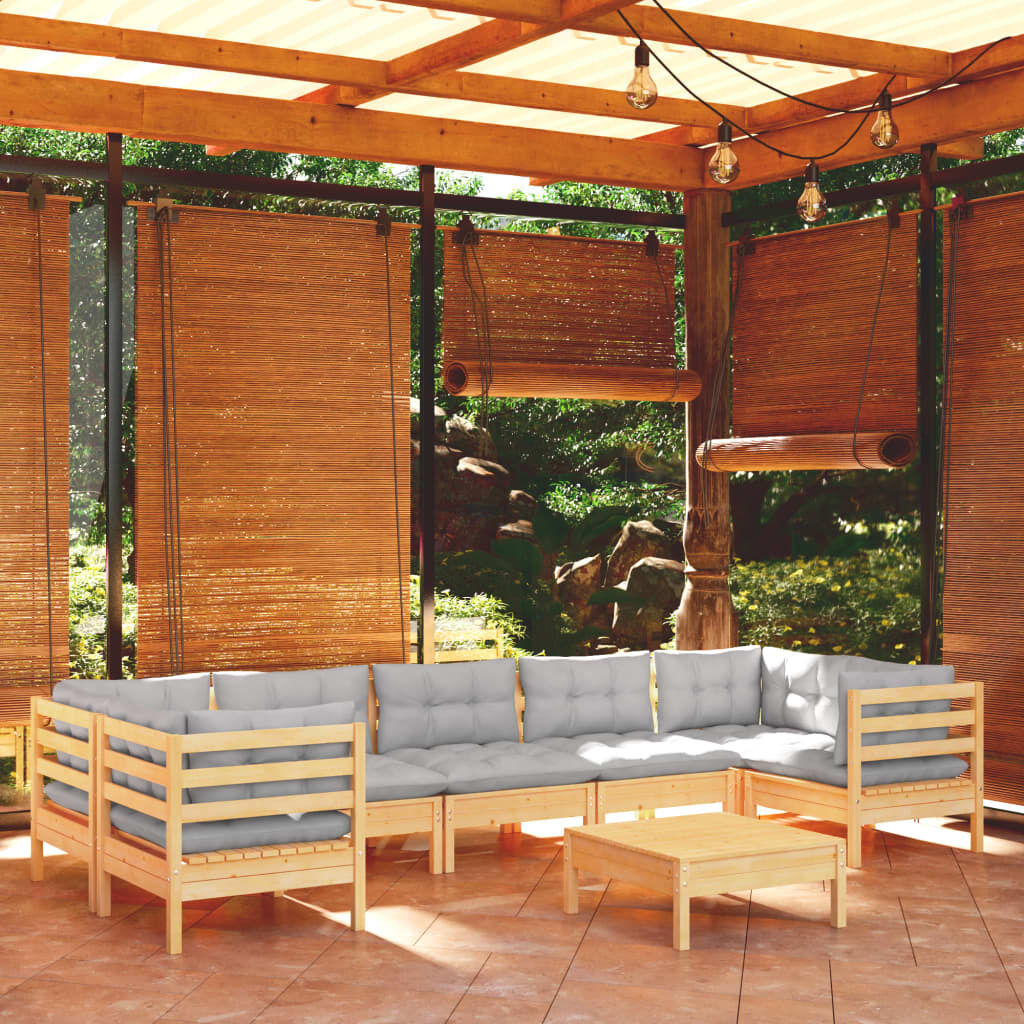8 Piece Garden Lounge Set with Cushions Pinewood