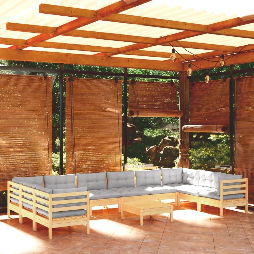11 Piece Garden Lounge Set with Cushions Pinewood