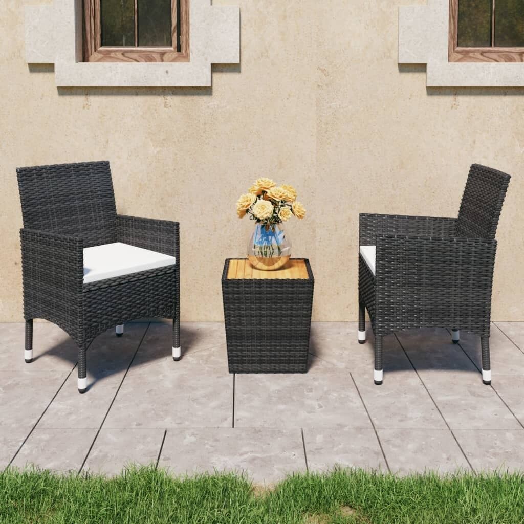 Bistro Set Poly Rattan and Acacia Wood