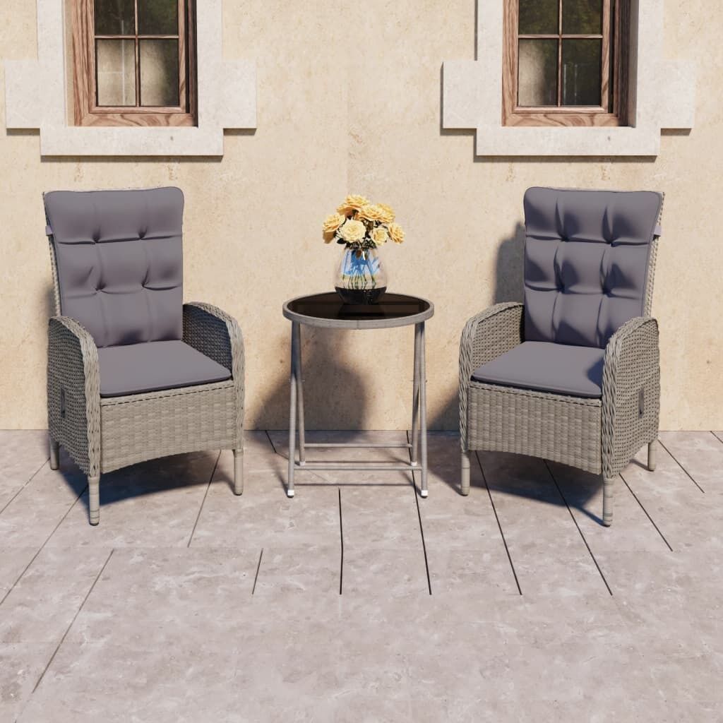 3 Piece Garden Bistro Set Poly Rattan and Glass