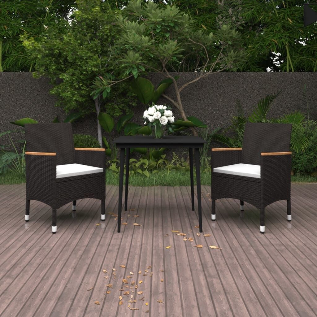 Garden Dining Set with Cushions Poly Rattan and Glass