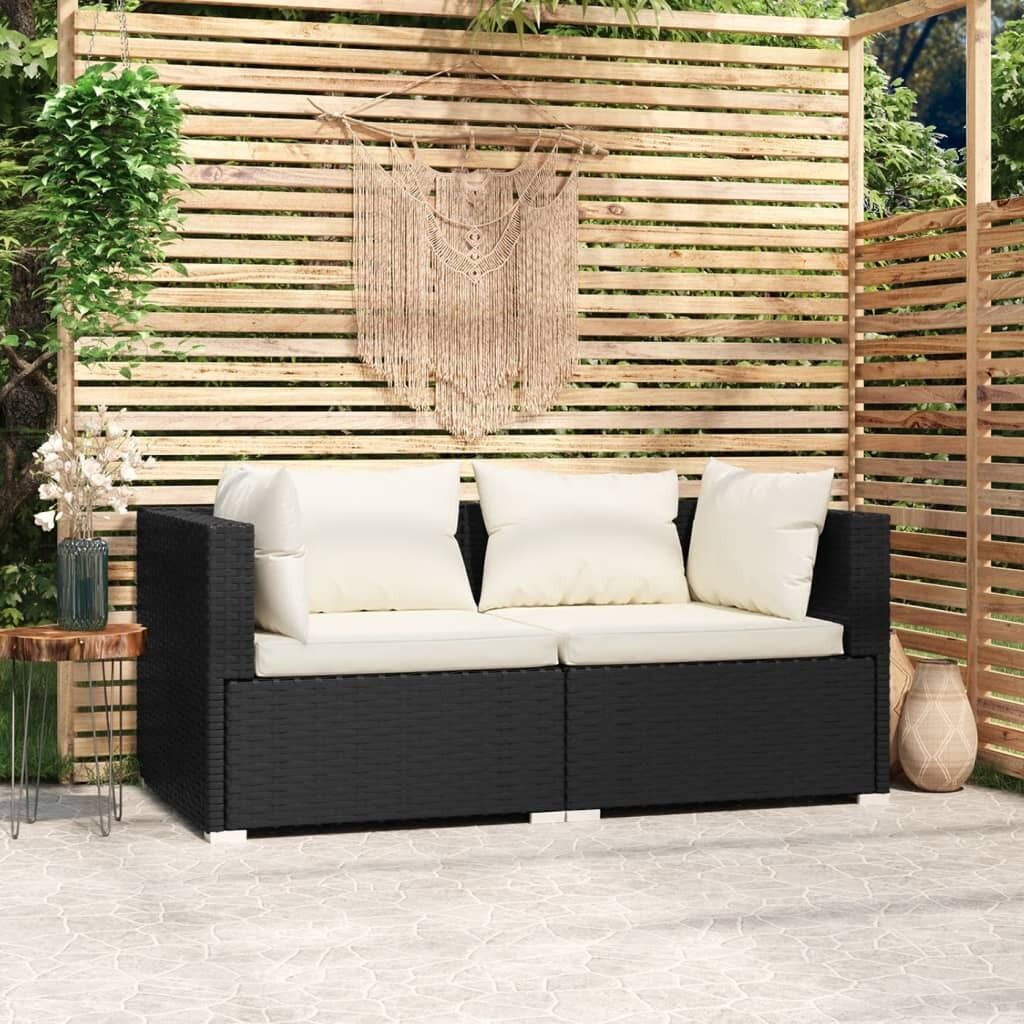 Sofa with Cushions Poly Rattan