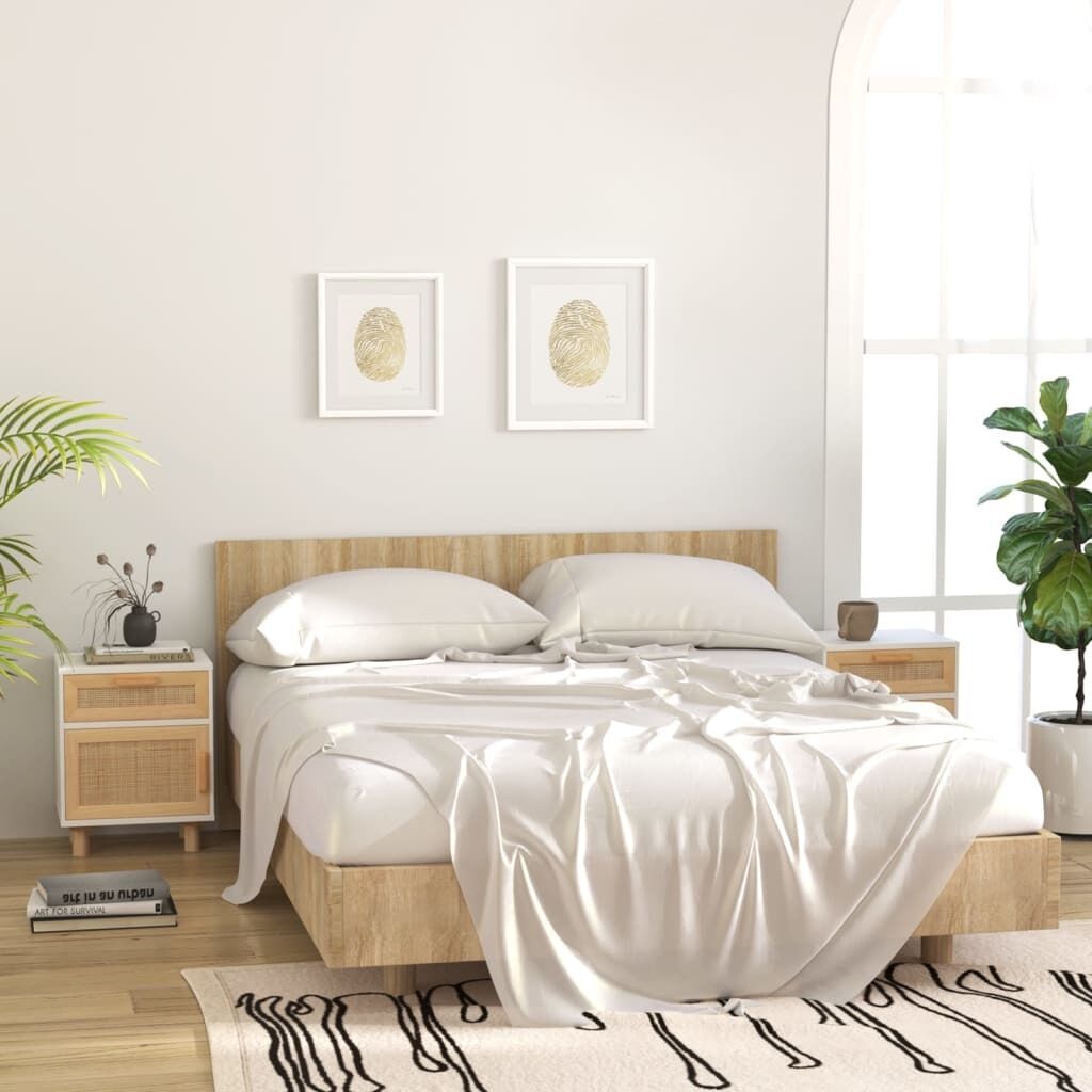 Delano Bedside Cabinets 2 pcs Solid Wood Pine and Natural Rattan