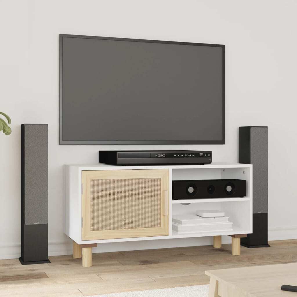 Fernhill TV Cabinet 80x30x40 cm Solid Wood Pine and Natural Rattan