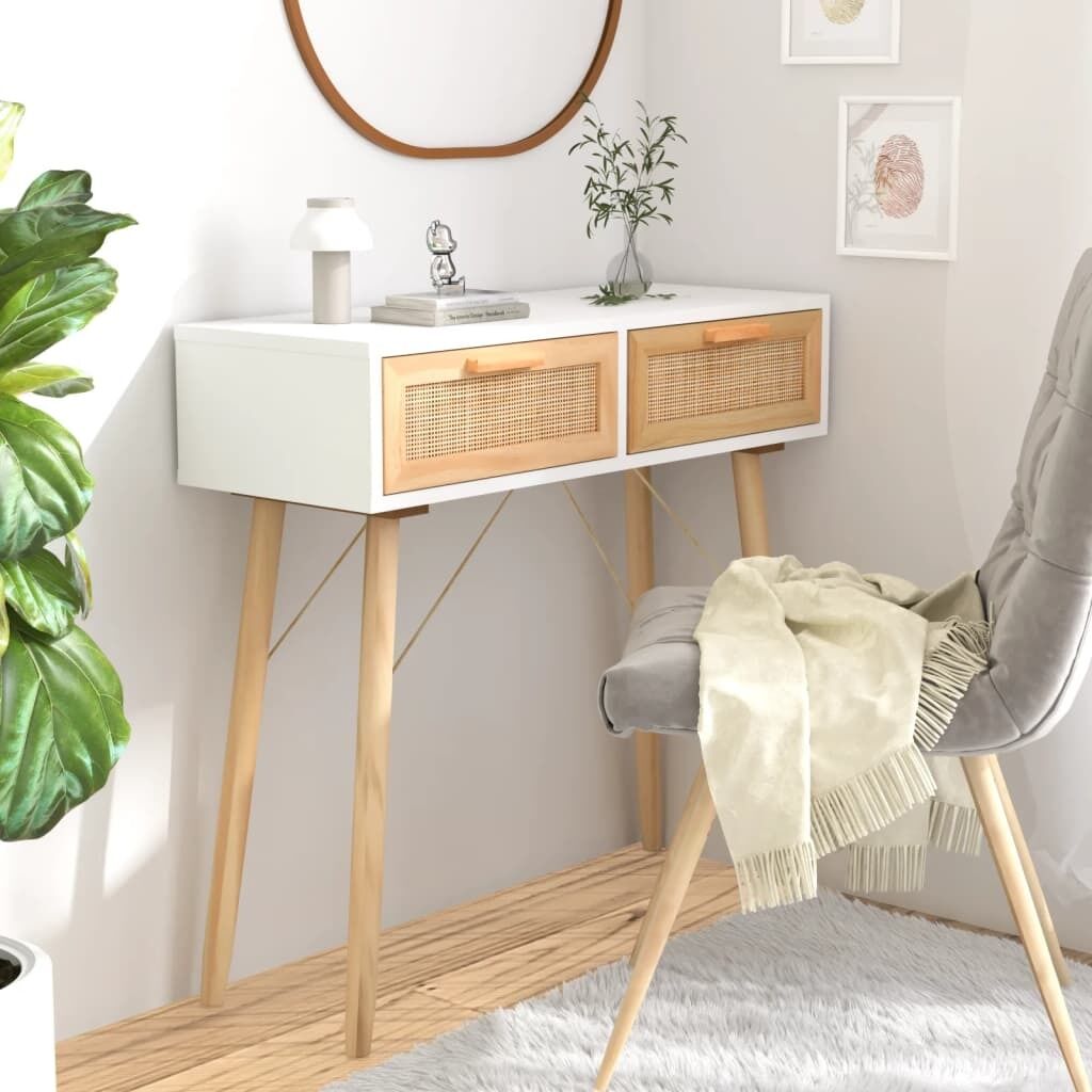 Console Table 80x30x75 cm Solid Wood Pine&Natural Rattan