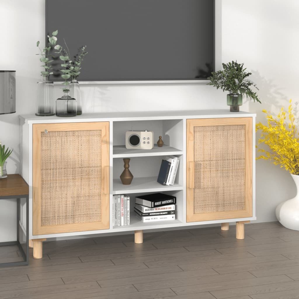 Sideboard 105x30x60 cm Solid Wood Pine and Natural Rattan