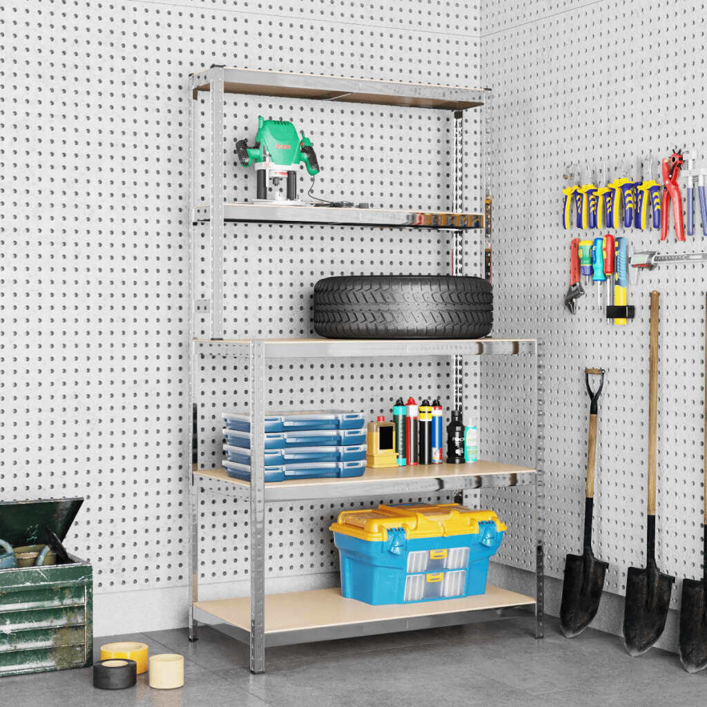 5-Layer Work Table with Shelves Steel and Engineered Wood