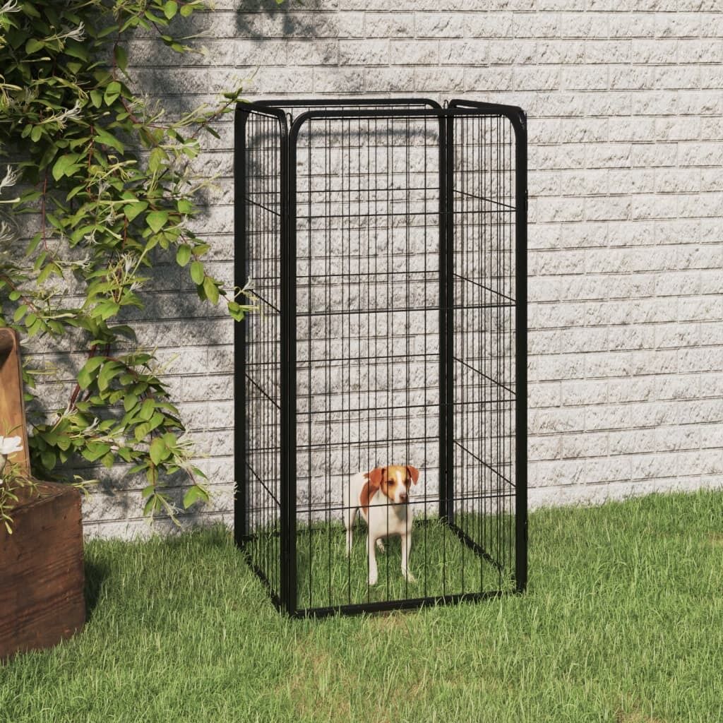 Dog Playpen Black Powder-coated Steel 50 by 100 cm Dog Crates & Playpens