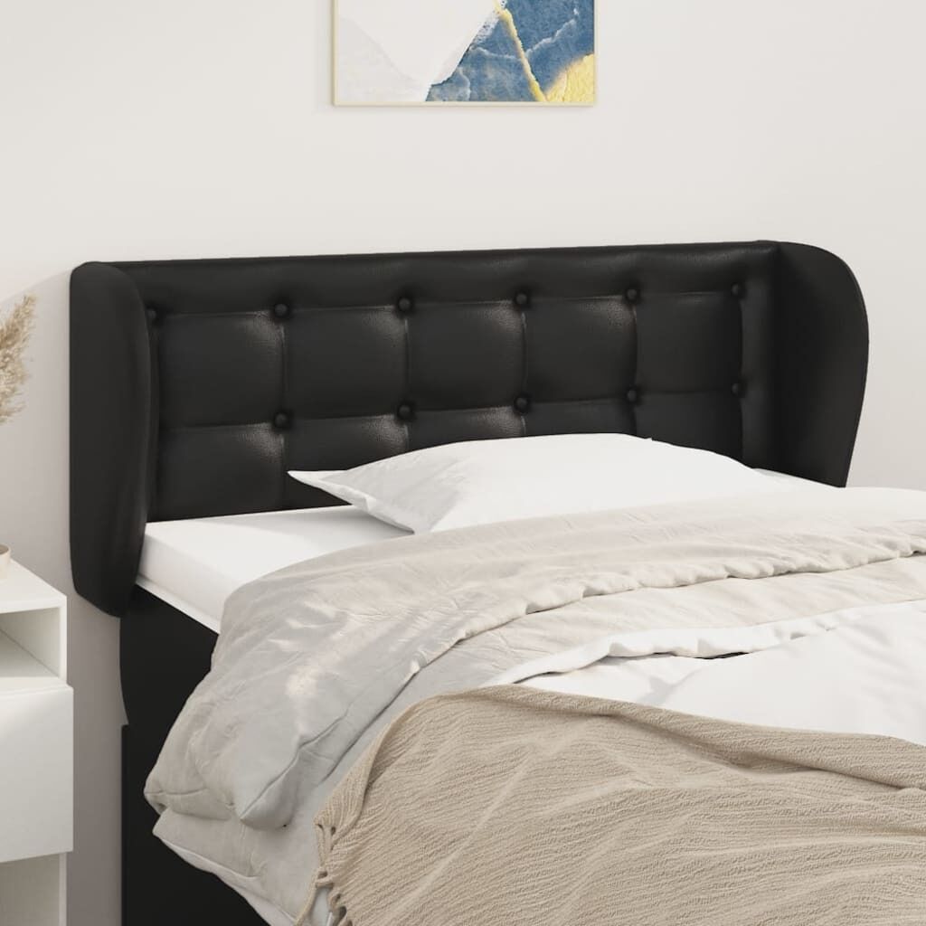 Headboard with Ears Black Faux Leather