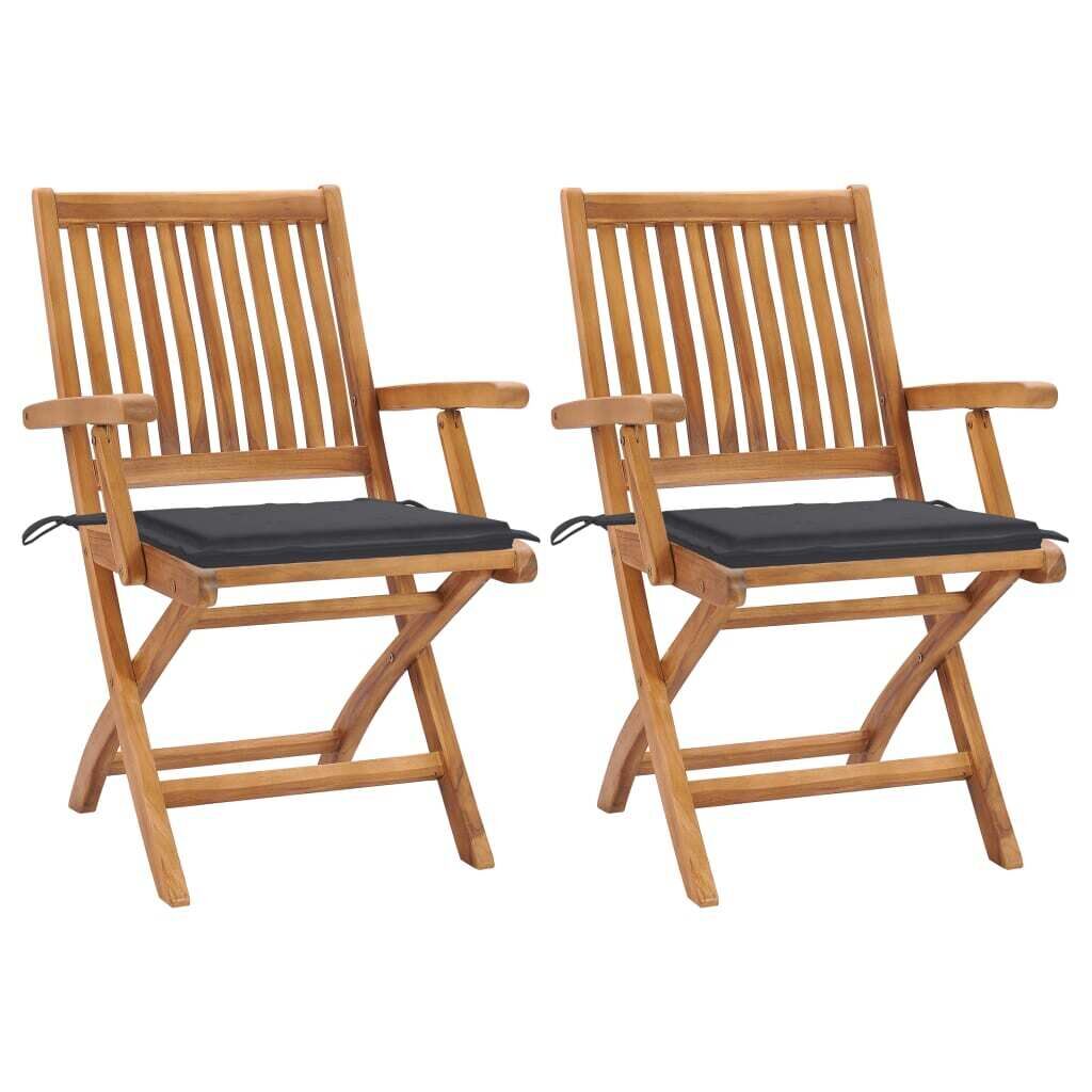 Garden Chairs with Cushions Solid Teak Wood