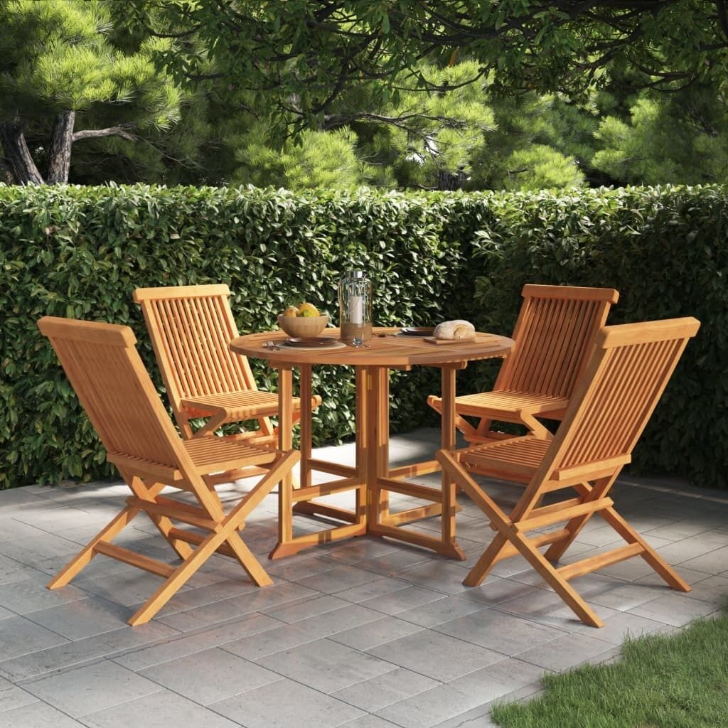 5 Piece Folding Outdoor Dining Set Solid Teak Wood