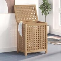 Lidded Teak Laundry Bin with Lattice Sides