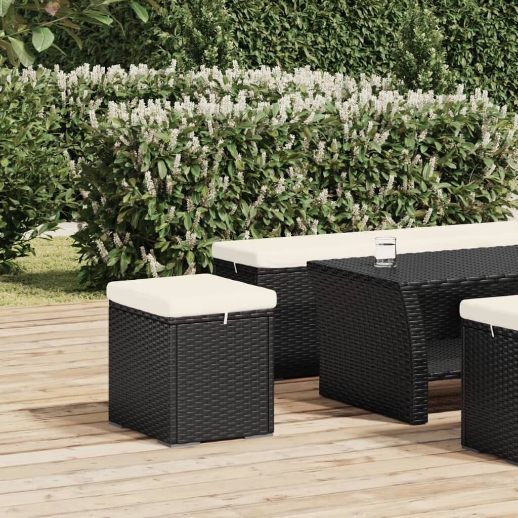 Ottoman with Cushion 40x30x40 cm Poly Rattan