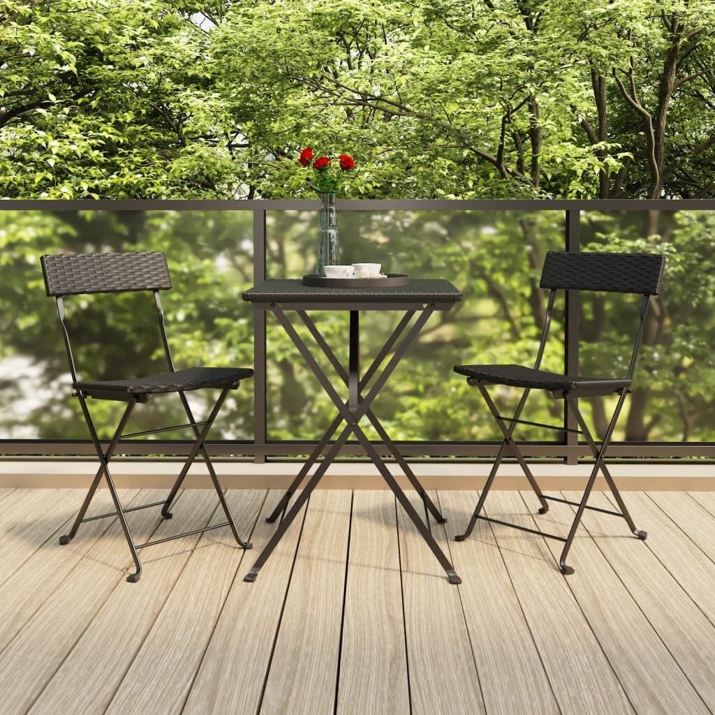 Folding Bistro Set Black Poly Rattan