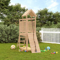 Roofed Playhouse with Rope Climbing Wall