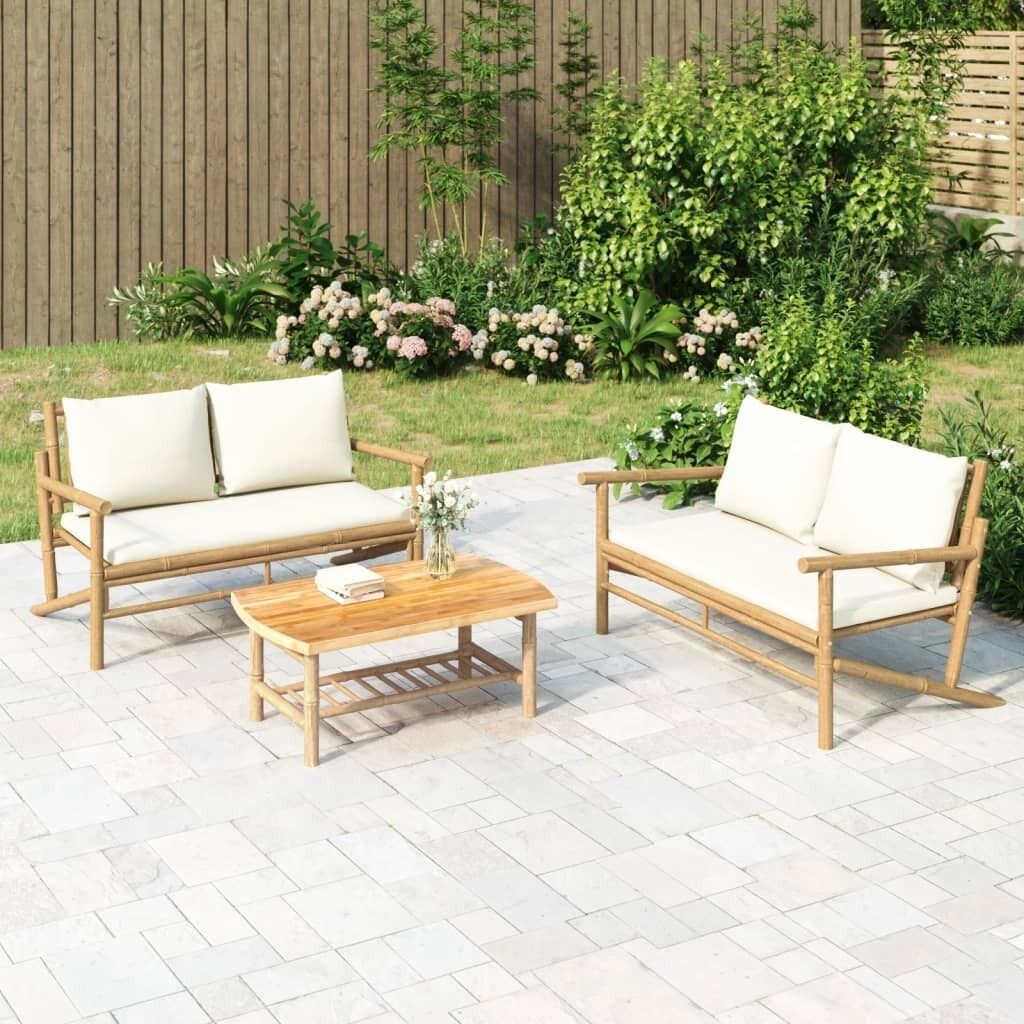Garden Bench with Cushions Bamboo
