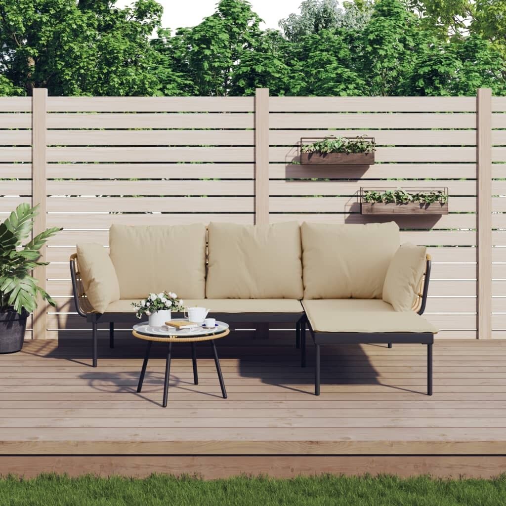 3 Piece Garden Lounge Set with Cushions Poly Rattan