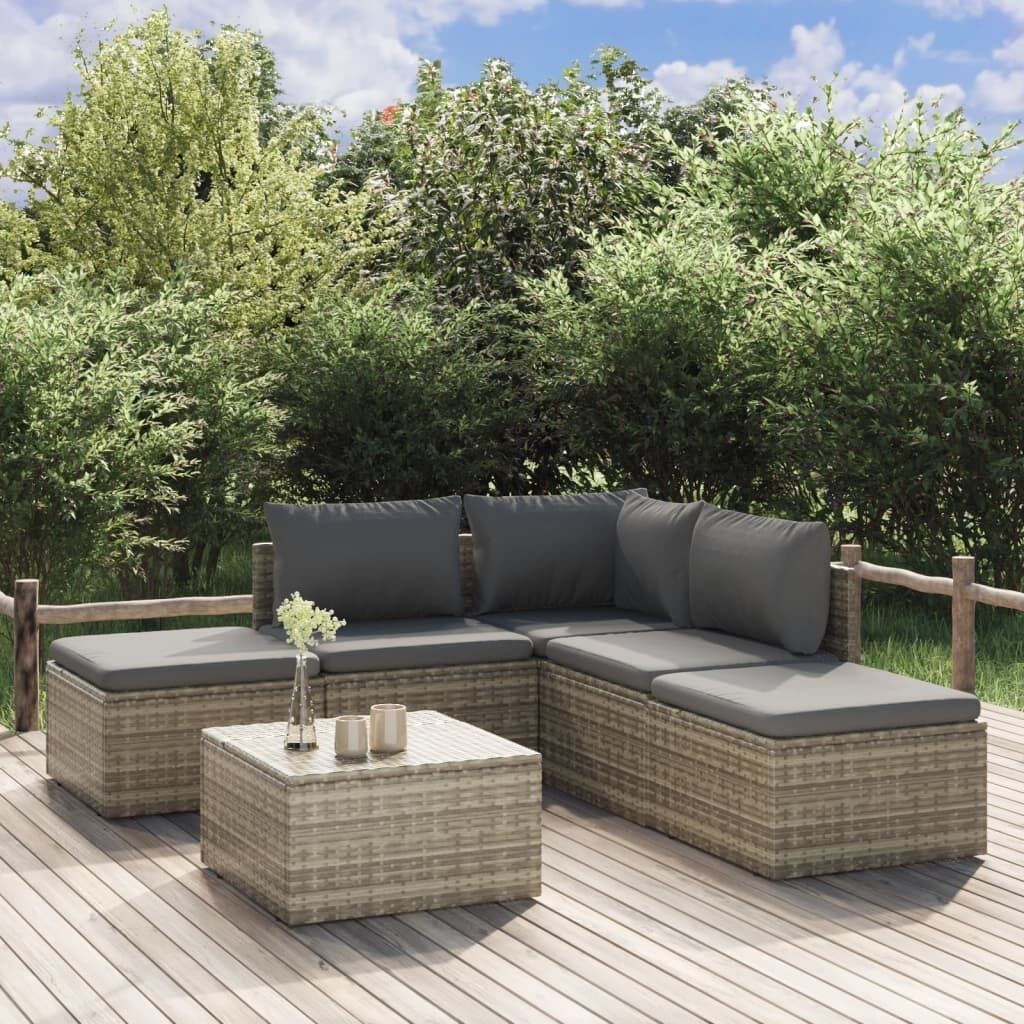 Garden Lounge Set with Cushions Grey Poly Rattan