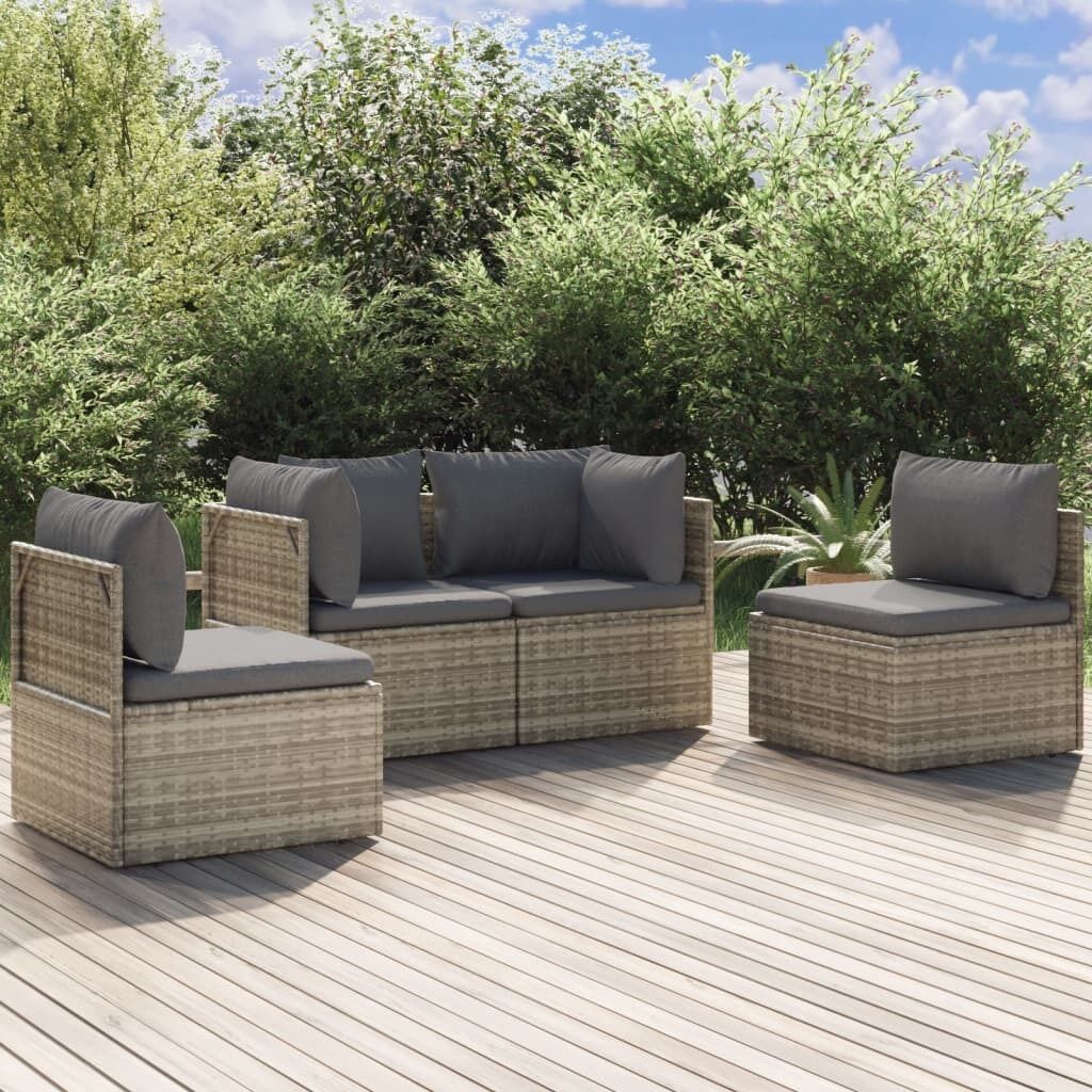 Garden Lounge Set with Cushions Grey Poly Rattan