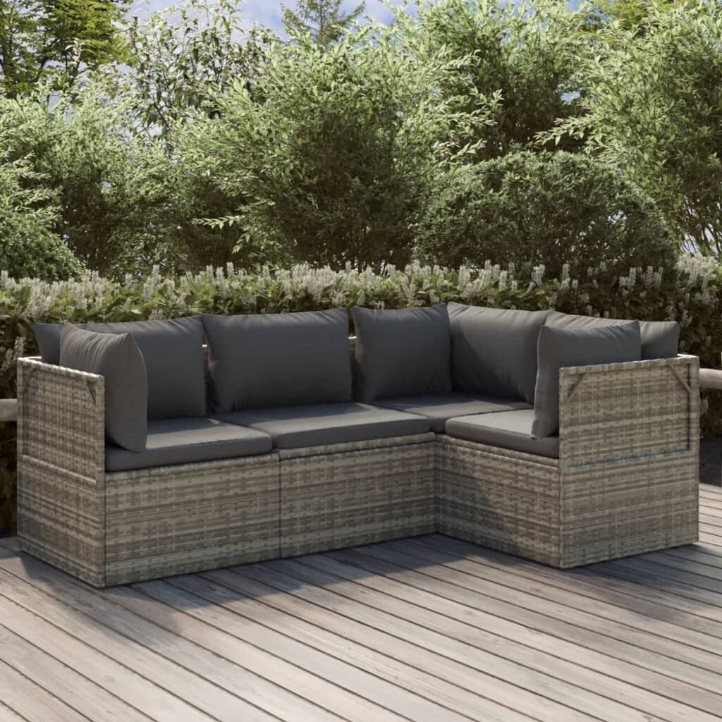 Garden Lounge Set with Cushions Grey Poly Rattan